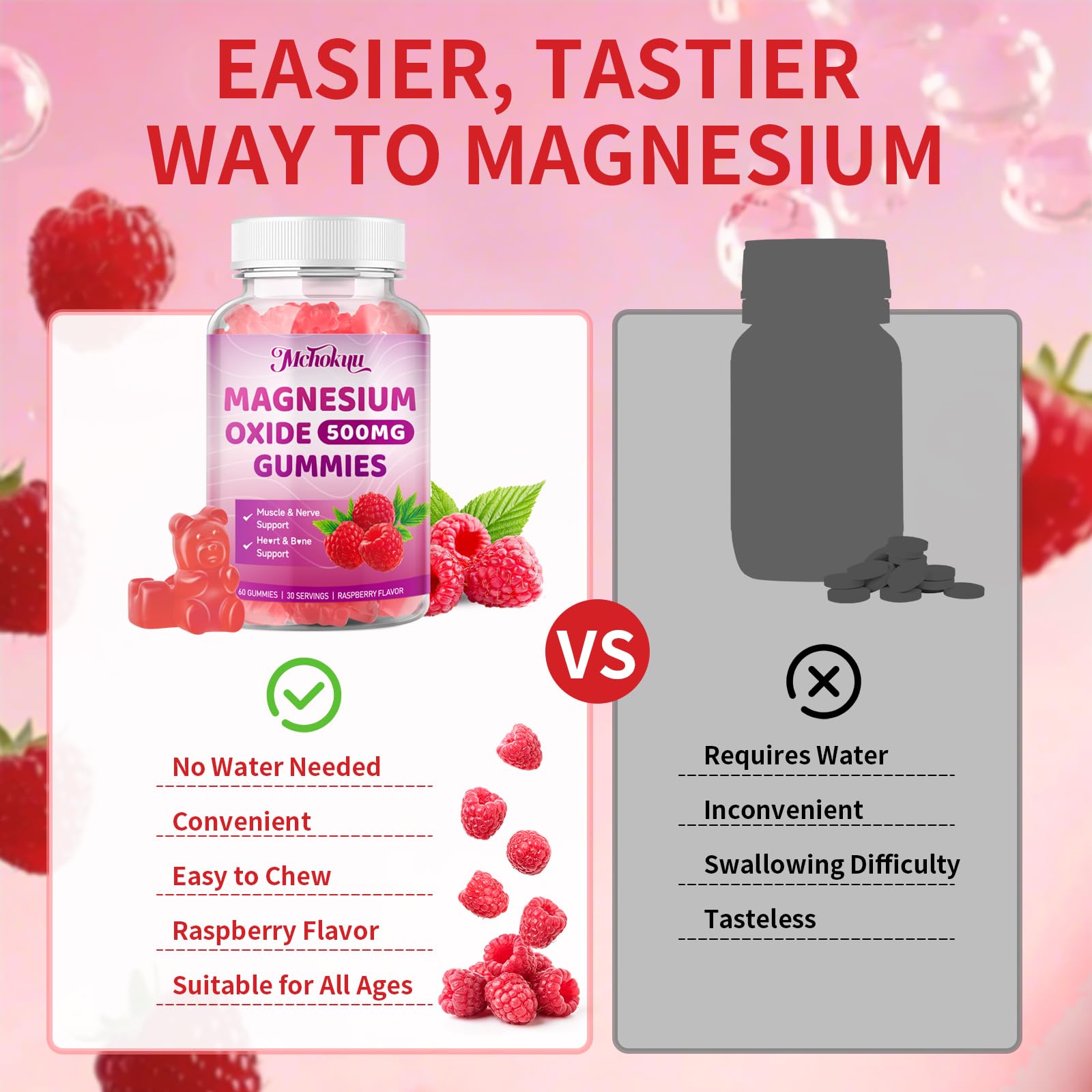 Sugar-free, vegan, gluten-free icons indicate dietary-friendly magnesium support