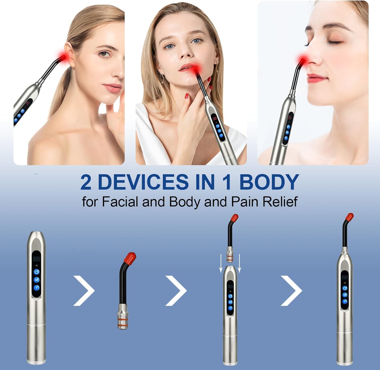 MCJ device on nose area in safe pulsed mode for sensitive skin.