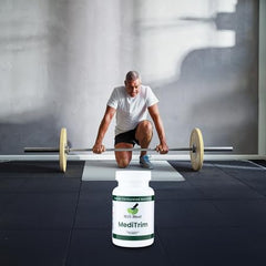 Green coffee bean visual with MediTrim for natural energy.