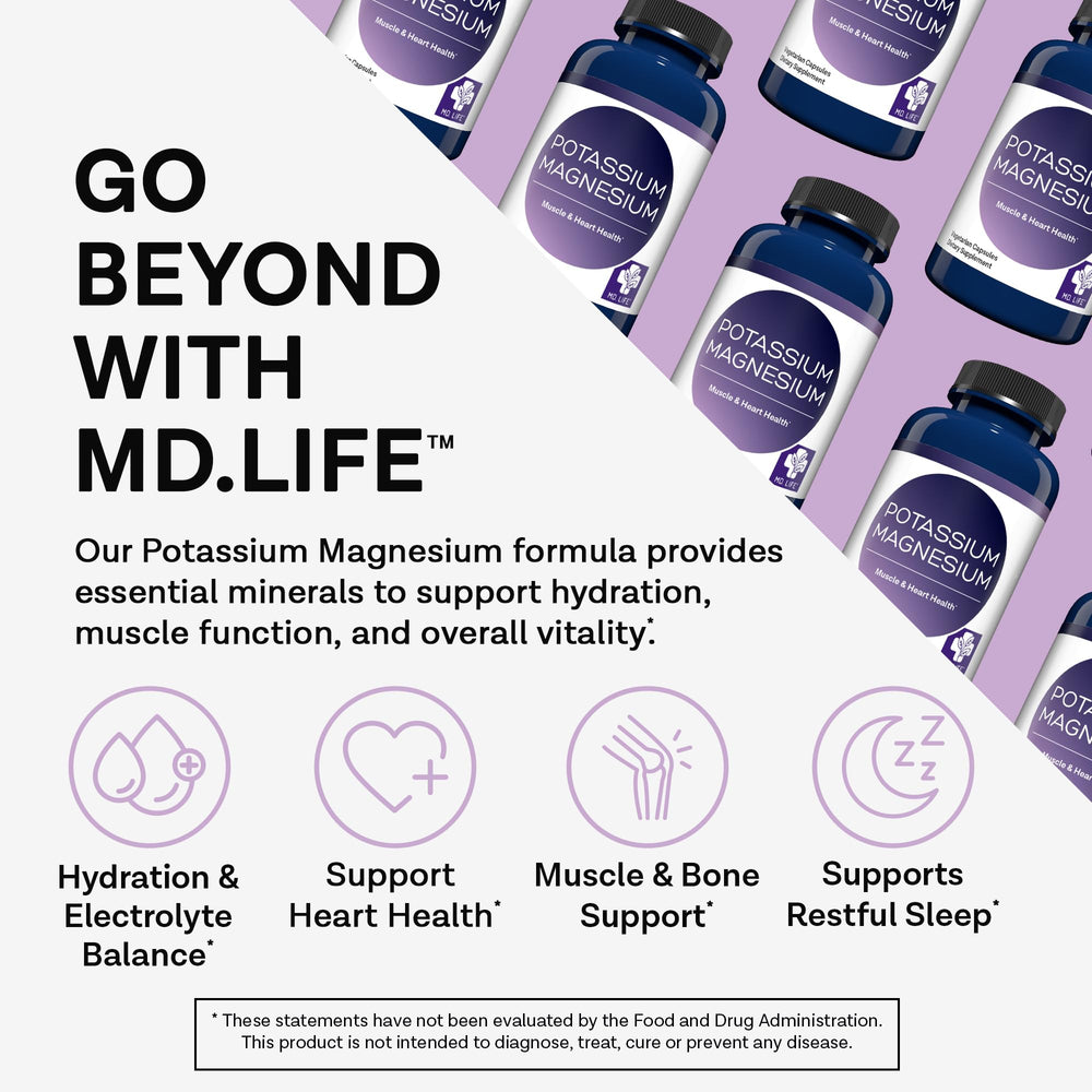 MD.LIFE potassium magnesium capsules close-up, vegan and gluten-free for daily use