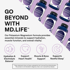 MD.LIFE potassium magnesium capsules close-up, vegan and gluten-free for daily use