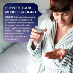 MD.LIFE potassium magnesium vegan symbol on bottle, plant-based supplement option
