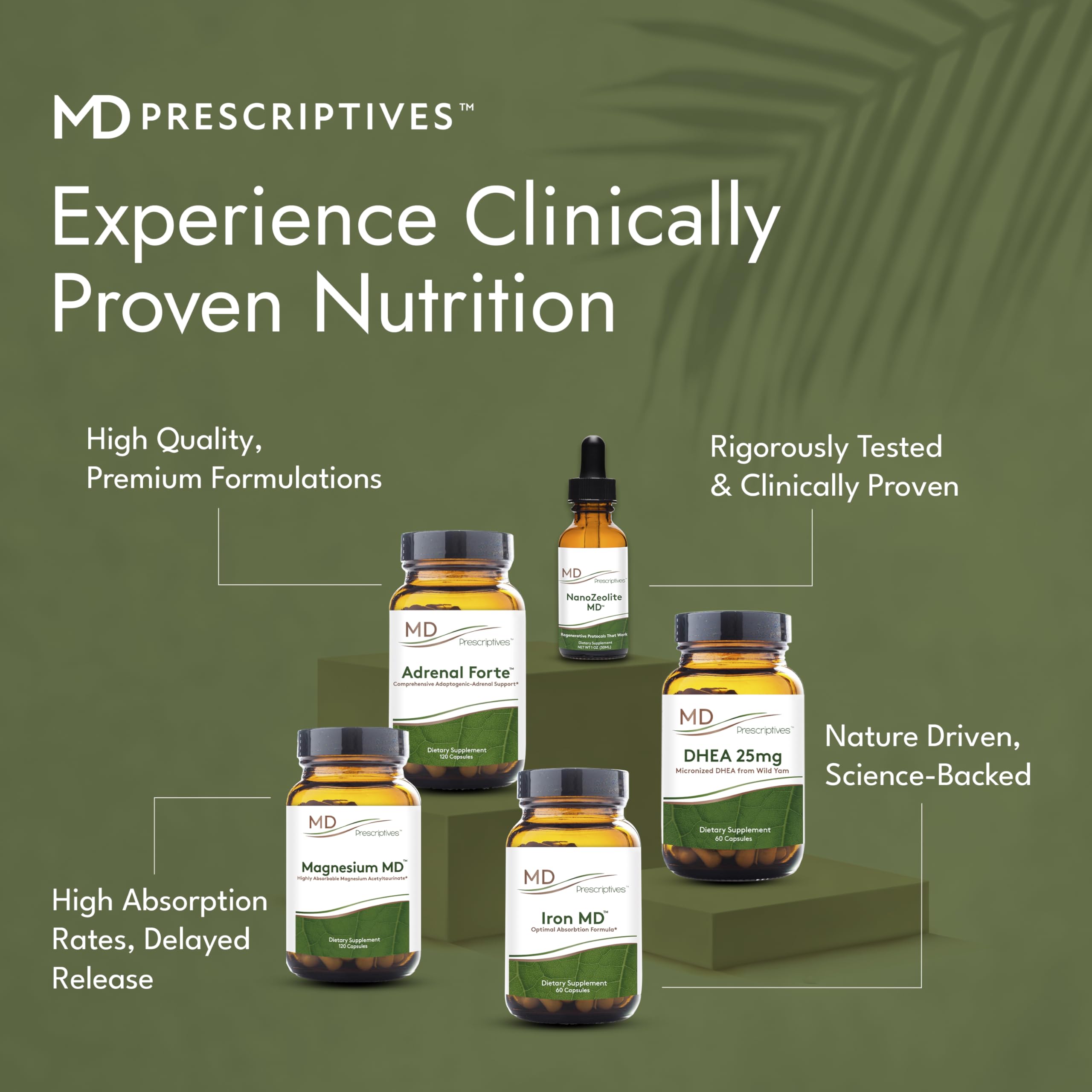 MD Prescriptives DHEA 25mg capsules in hand, easy daily routine
