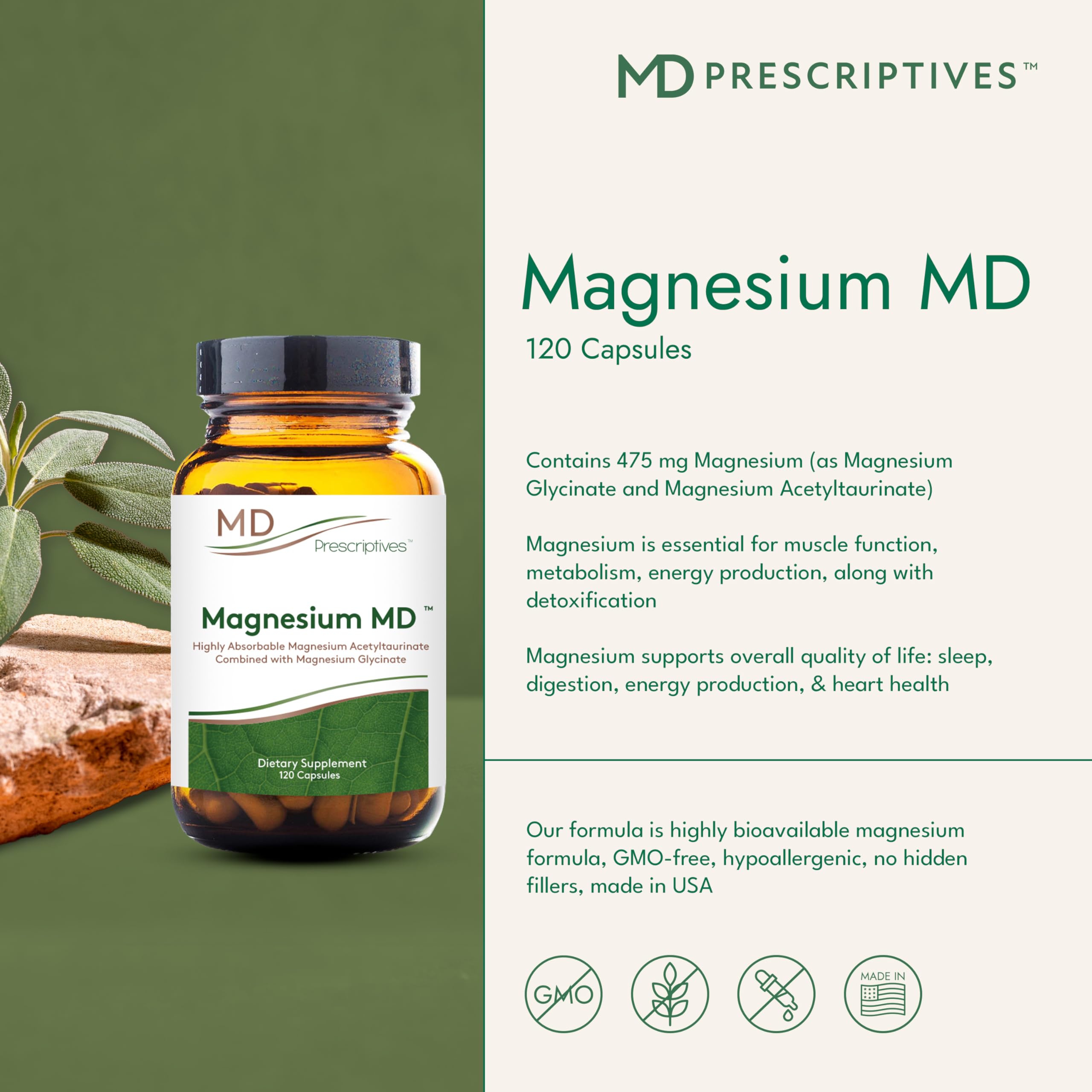 Glycine and acetyl taurate ingredients shown in Magnesium MD