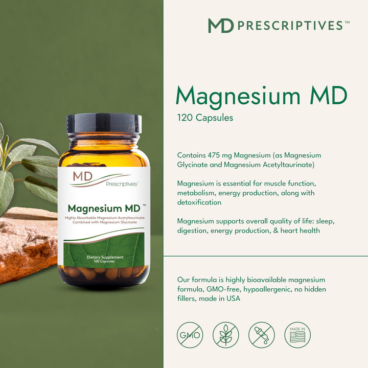 Glycine and acetyl taurate ingredients shown in Magnesium MD