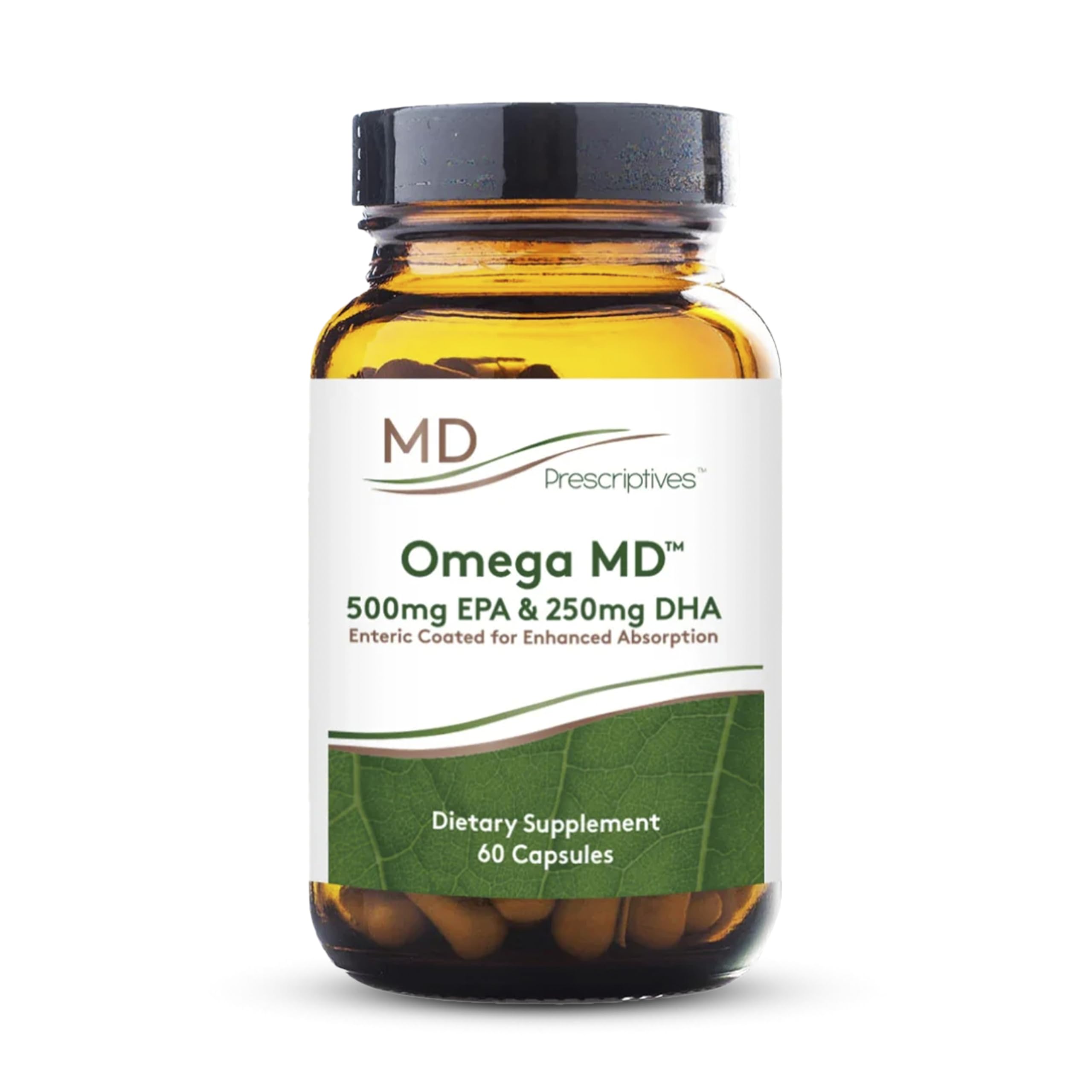 MD Prescriptives Omega MD bottle front highlighting brand and clear label for easy recognition.