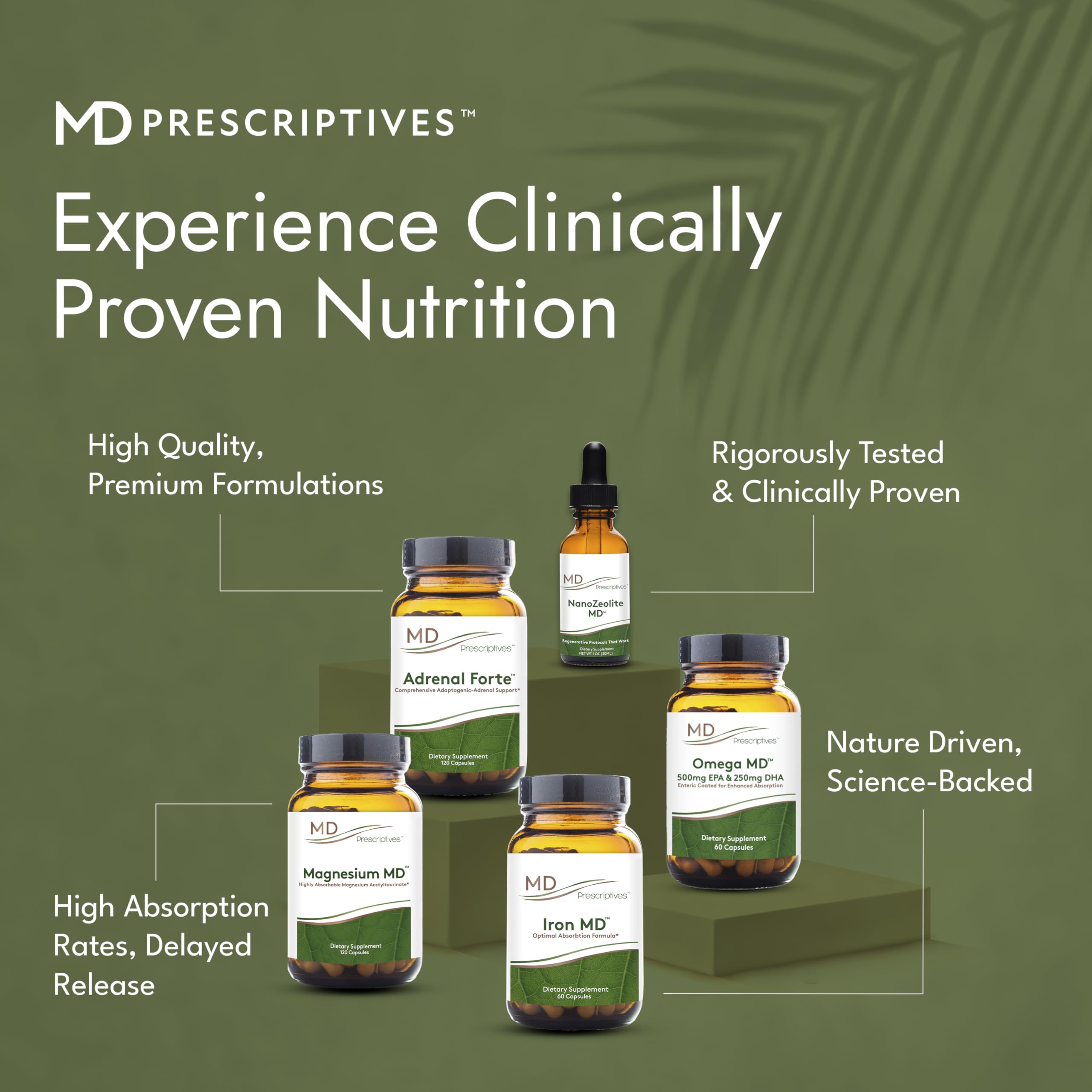 MD Prescriptives Omega MD bottle imagery suggesting brain, joints, and skin support.