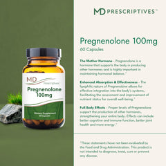 MD Prescriptives Pregnenolone label detail highlights vegan, non-GMO formula