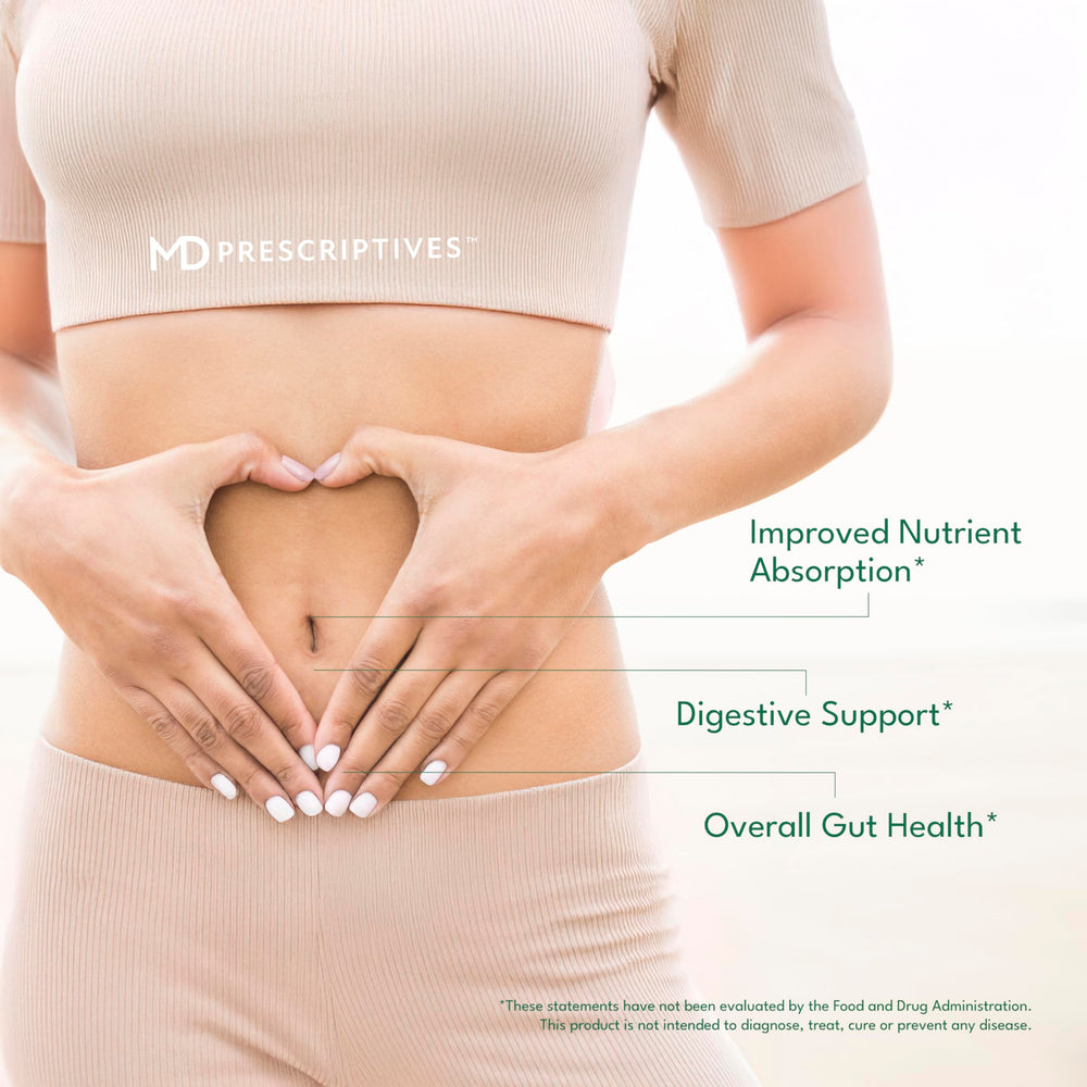MD Prescriptives ProbioZyme probiotic blend on label supports daily gut routines.