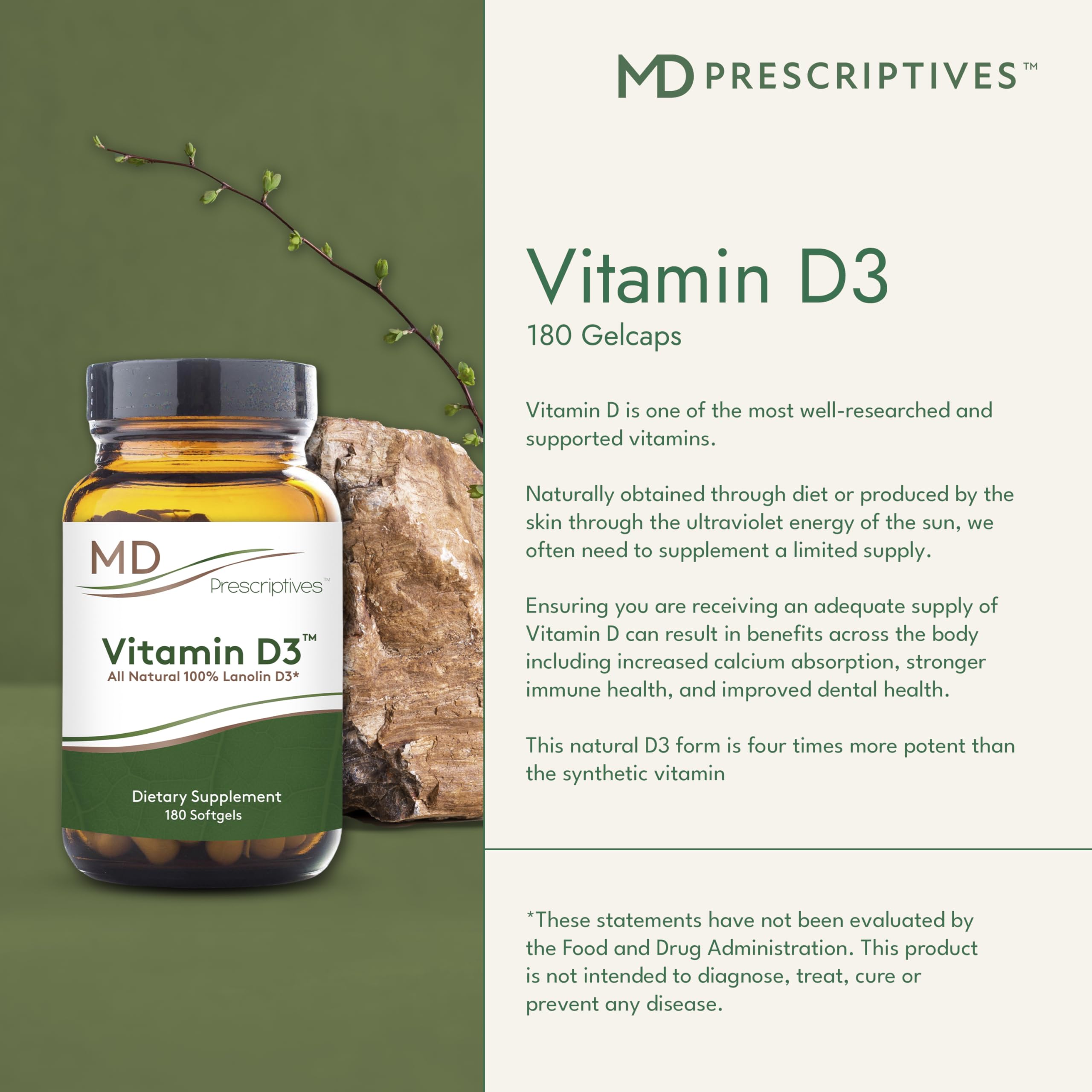 Pouring out of bottle shows easy daily dosage with MD Prescriptives D3.