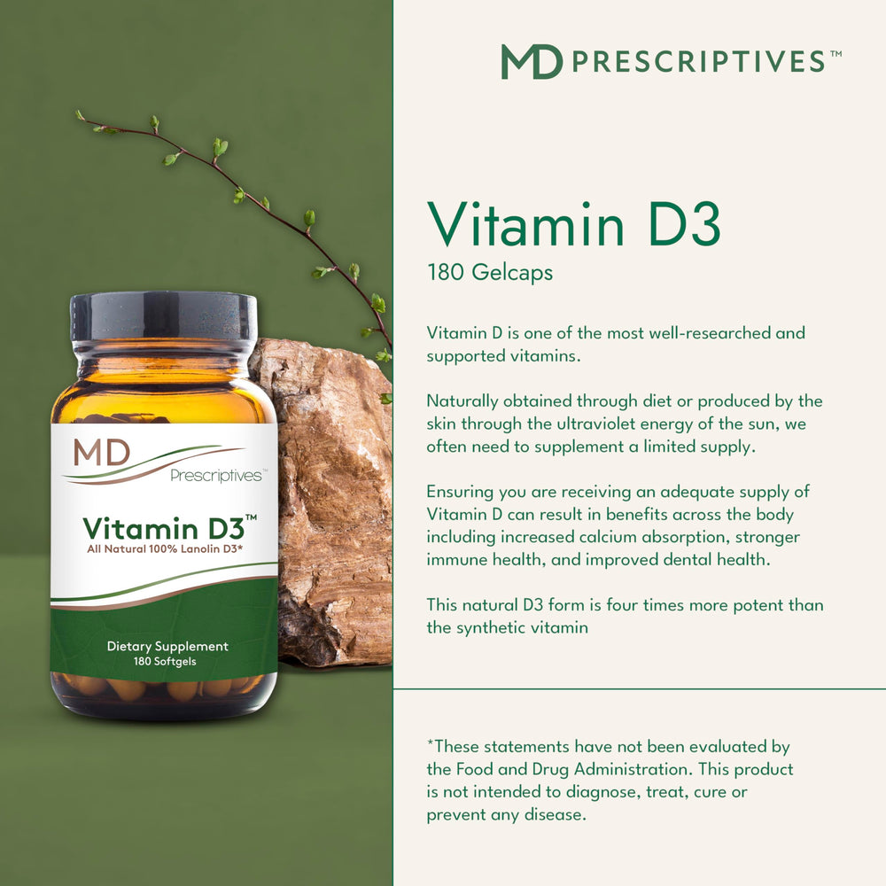 Pouring out of bottle shows easy daily dosage with MD Prescriptives D3.