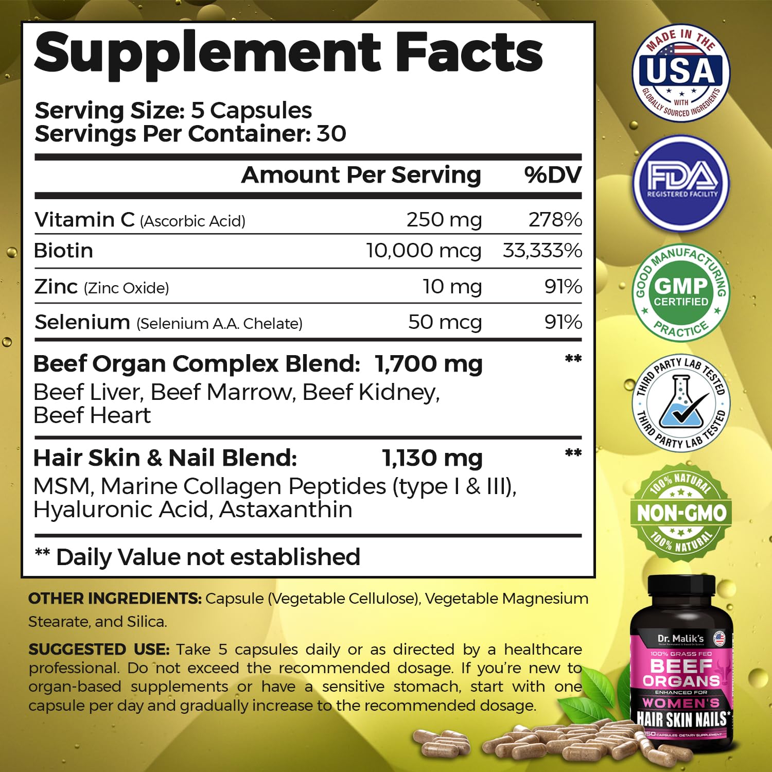 MD Supplements Beef Organs bottle on-shelf conveys trusted daily supplement routine.