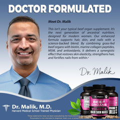 MD Supplements Beef Organs capsules closeup highlights supplement texture for hair and nails.