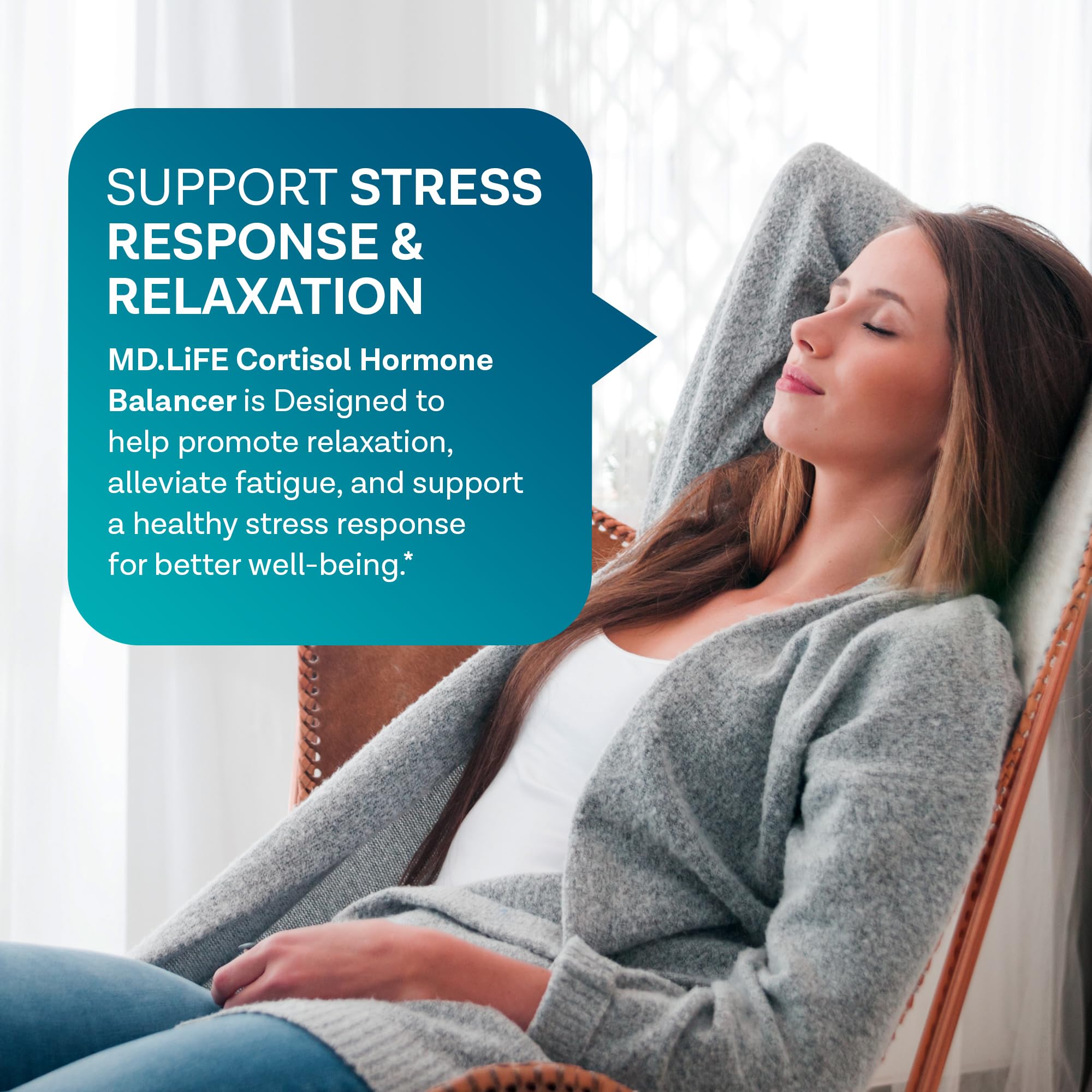 MD Life Cortisol Supplements Ashwagandha close-up for everyday calm support.