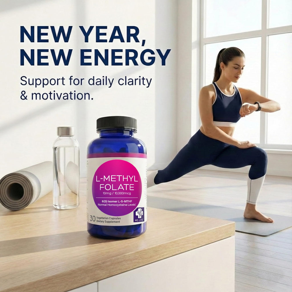MD.LIFE L-Methylfolate bottle being poured for daily use