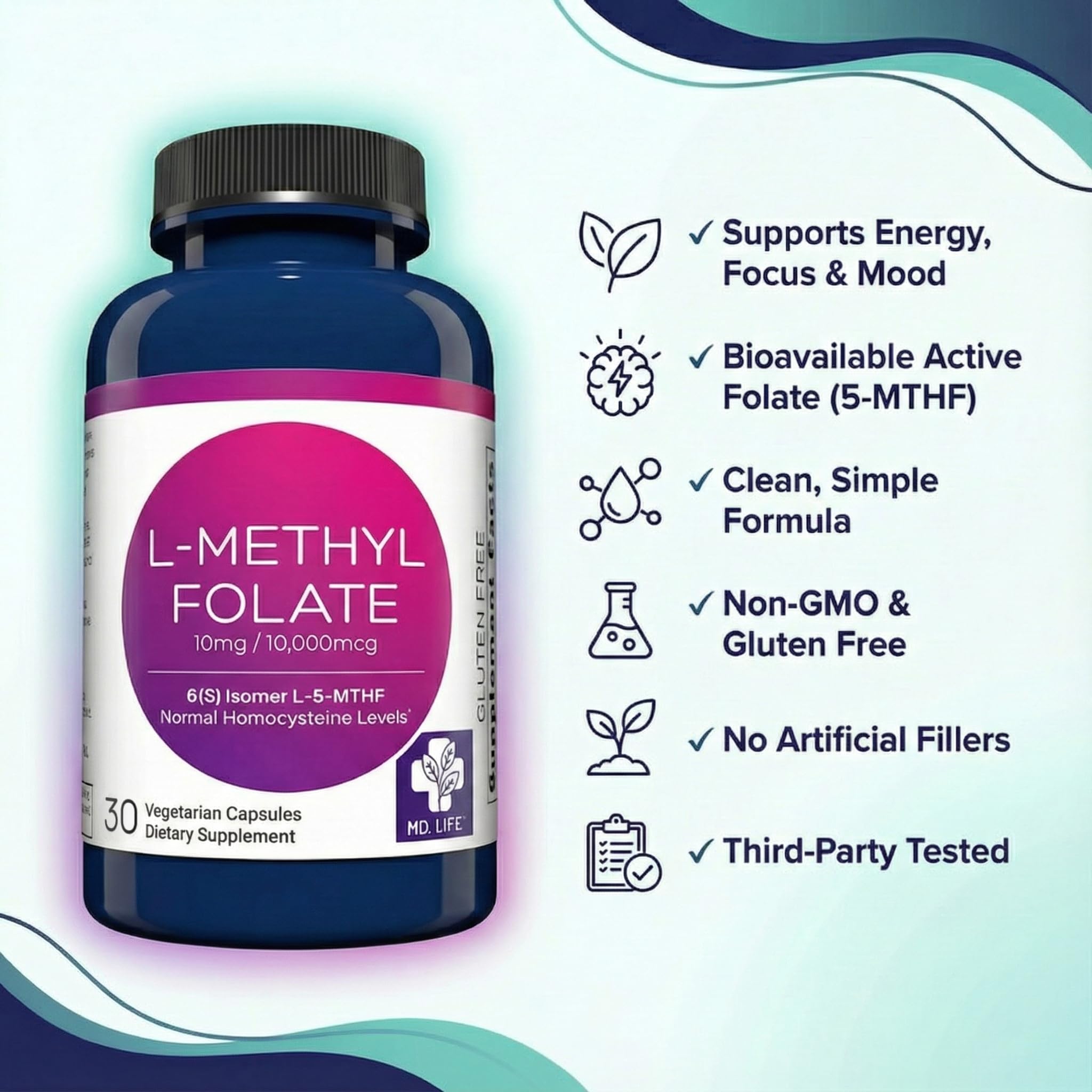 MD.LIFE L-Methylfolate manufactured in USA in GMP facility