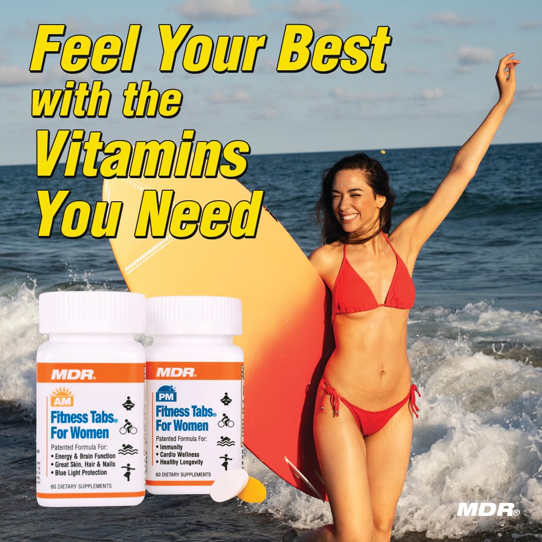 MDR Fitness Tabs AM formula packaging emphasizing daytime energy support.