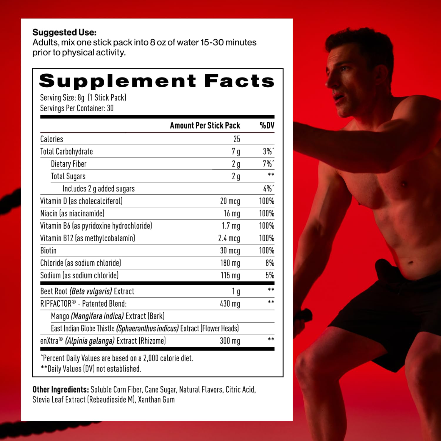 Mdrive Accelerate poured into an 8 oz glass for pre-workout boost