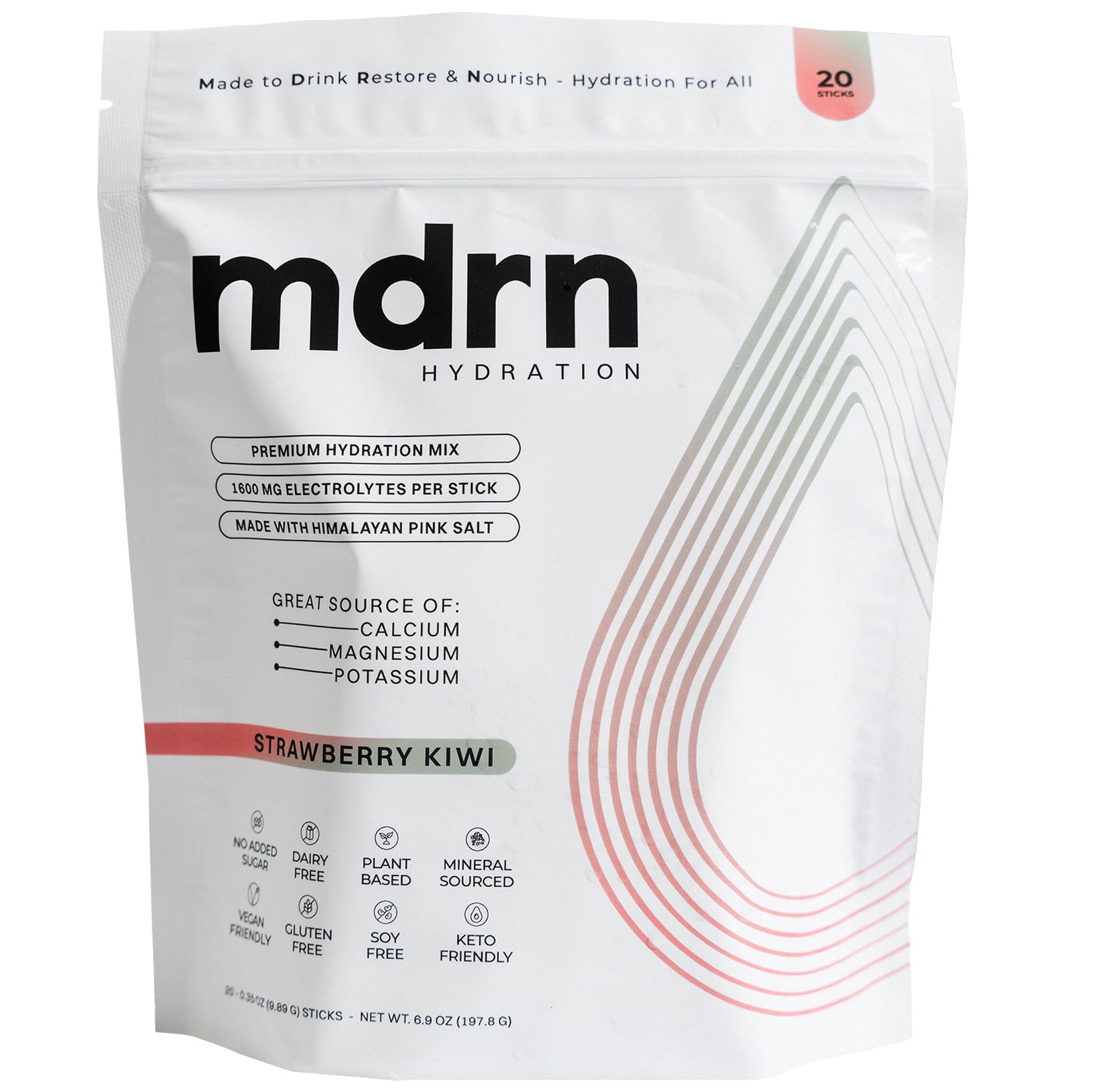MDRN Hydration bottle with pink Himalayan salt for balanced minerals during workouts.