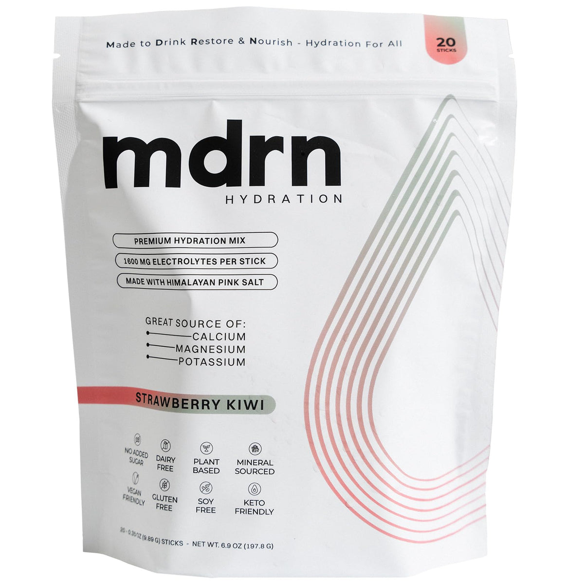 MDRN Hydration bottle with pink Himalayan salt for balanced minerals during workouts.