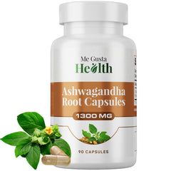 ME GUSTA HEALTH Ashwagandha capsules in bottle front highlighting product name and design for daily use
