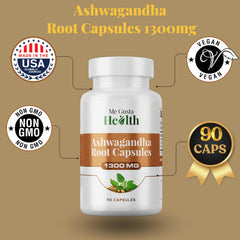 Close-up of ME GUSTA HEALTH Ashwagandha capsules emphasizing vegan, non-GMO formula