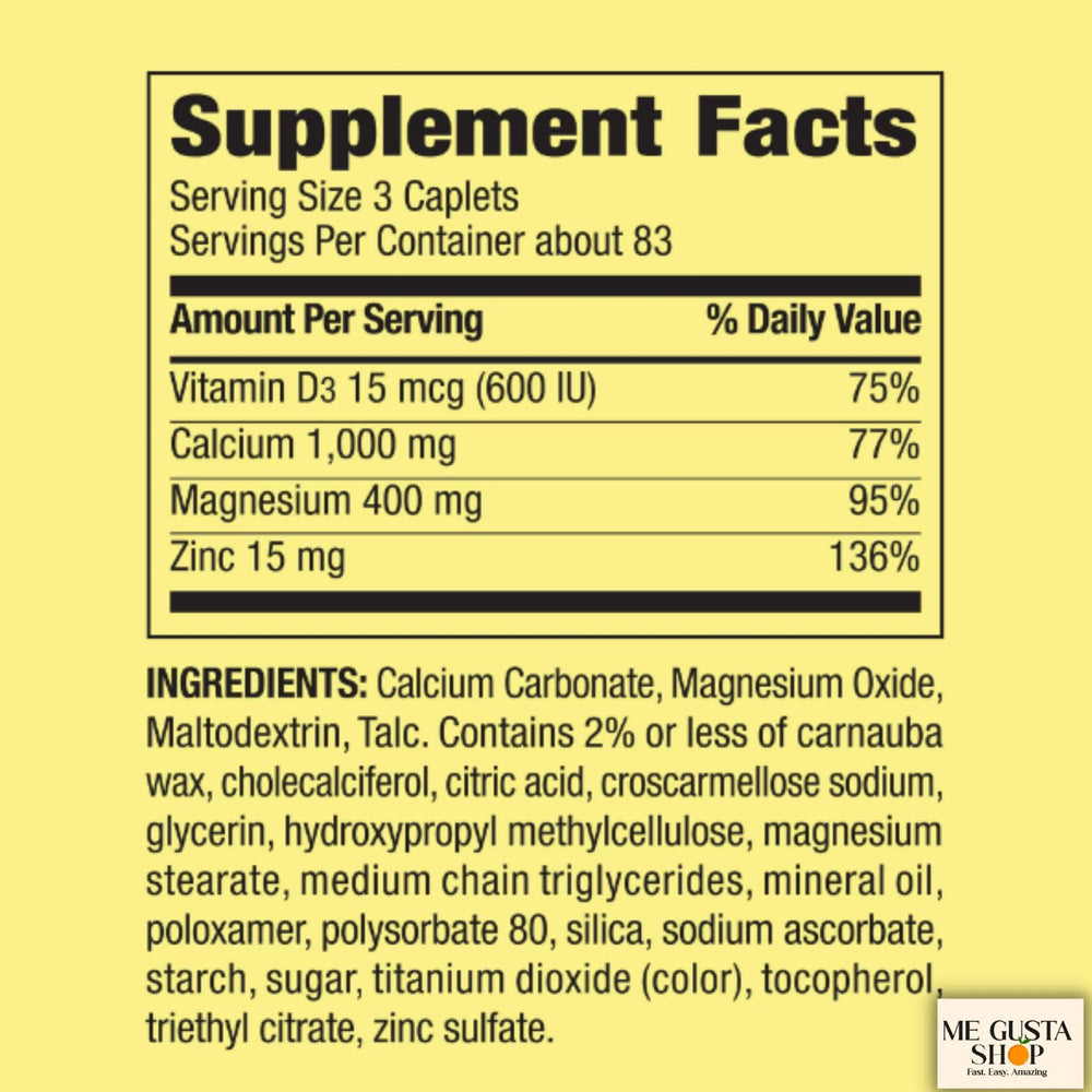 Spring Valley calcium magnesium zinc D3 caplets close-up showing minerals