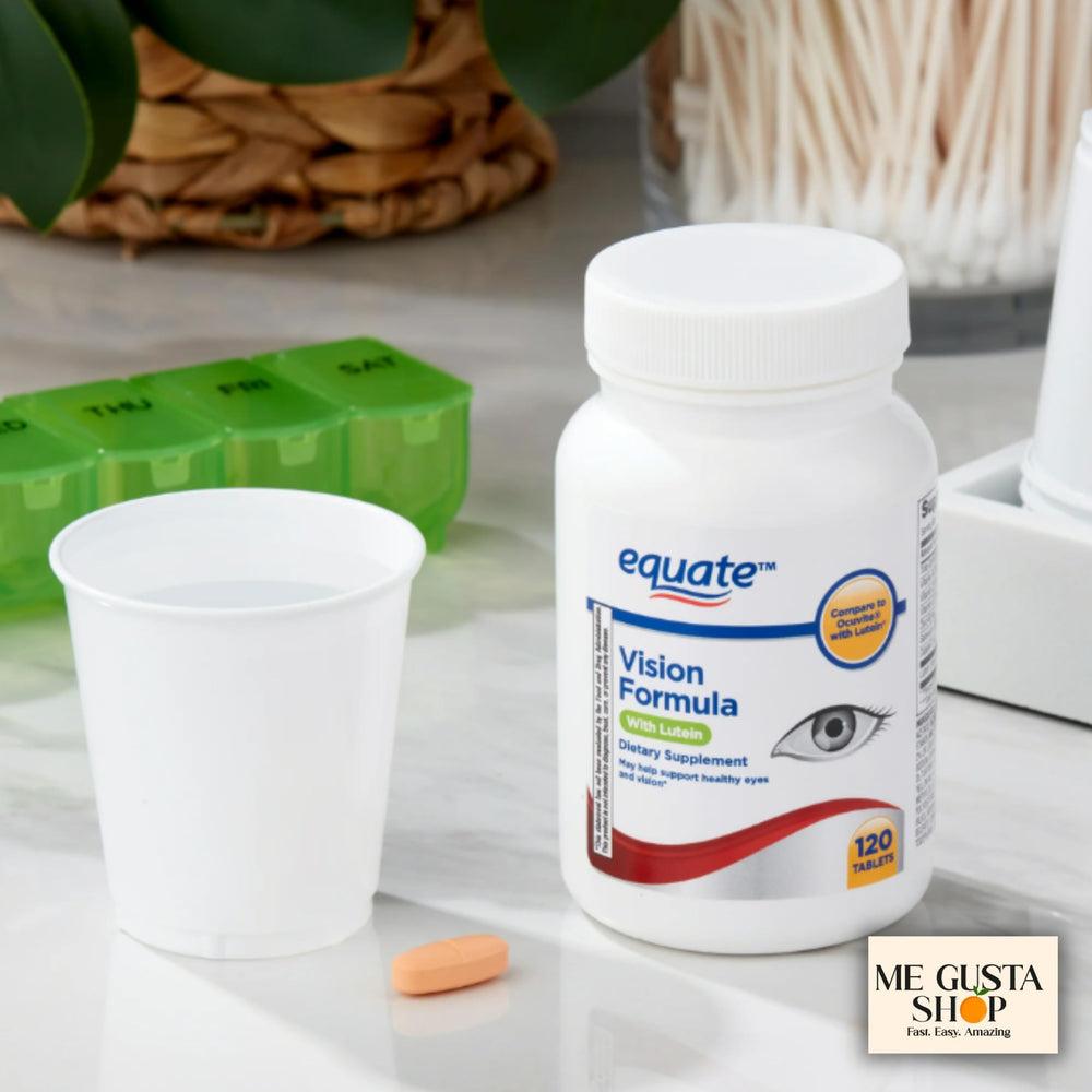 Me Gusta Shop Equate Vision bottle with pills shows four-month supply for routine use.