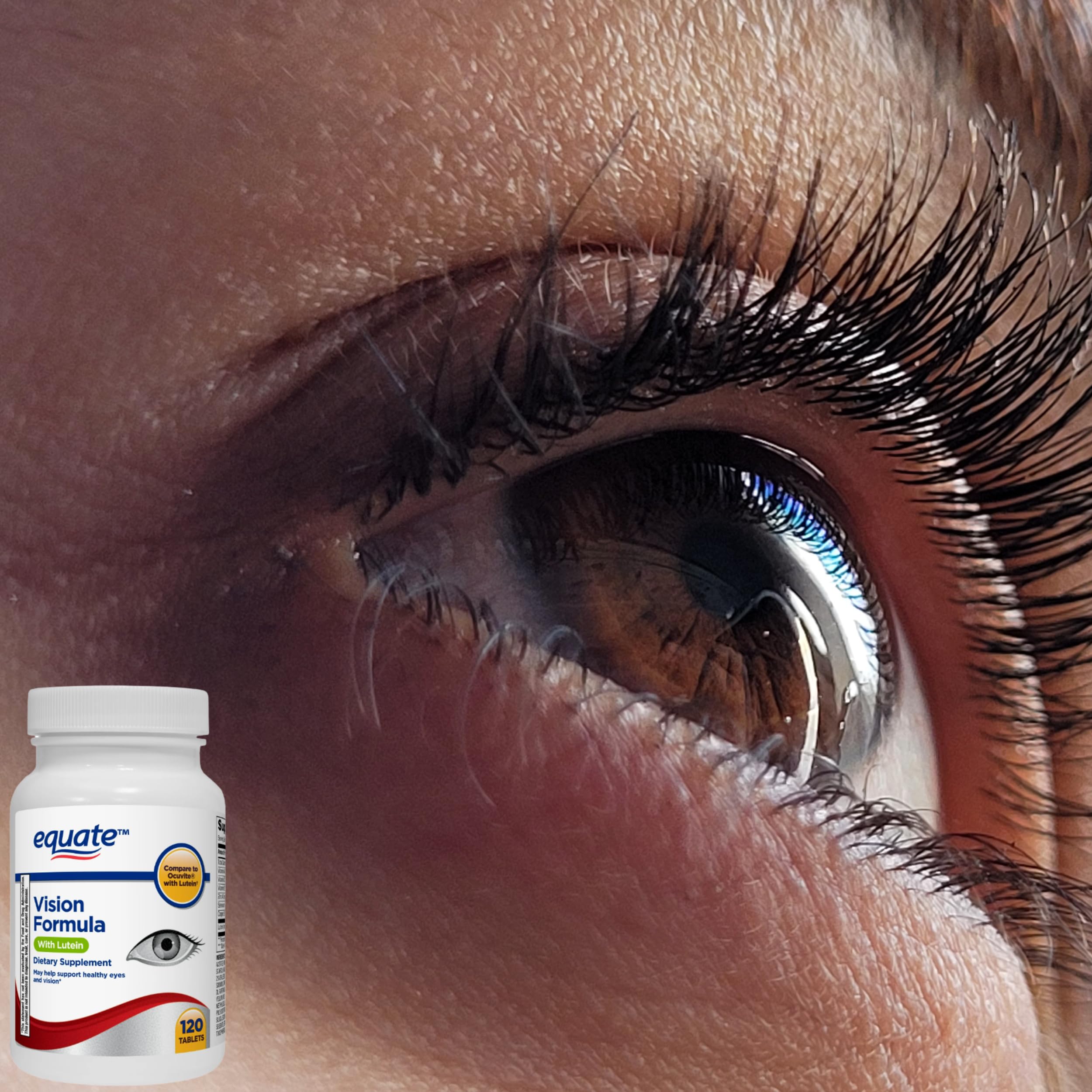 Me Gusta Shop Equate Vision packaging close-up highlights gluten-free and no artificial flavors.