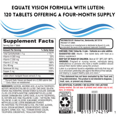 Me Gusta Shop Equate Vision tablets close-up showing lutein content for eye health.