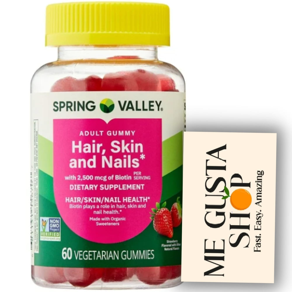 ME GUSTA SHOP bottle of Spring Valley biotin gummies with strawberry flavor for daily use