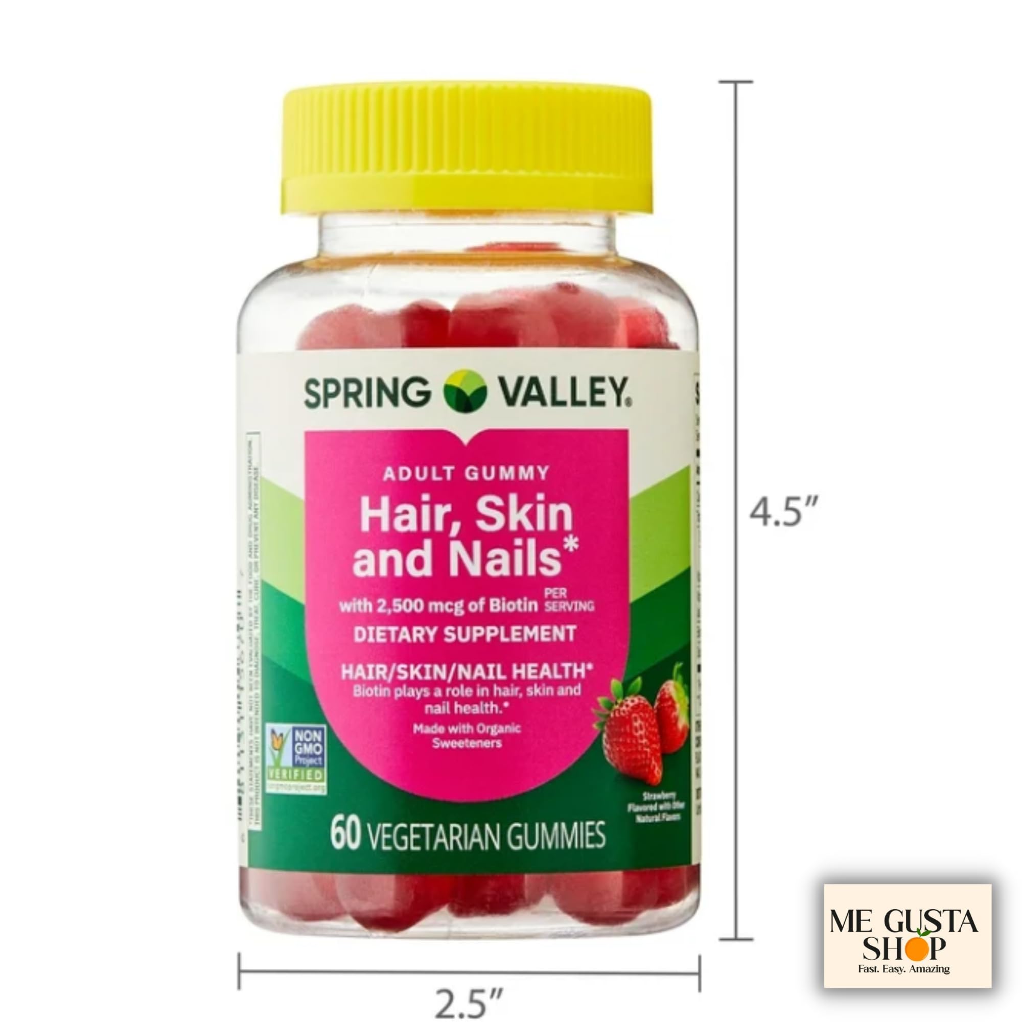 ME GUSTA SHOP strawberry-flavored biotin gummies on a bright surface for easy snacking