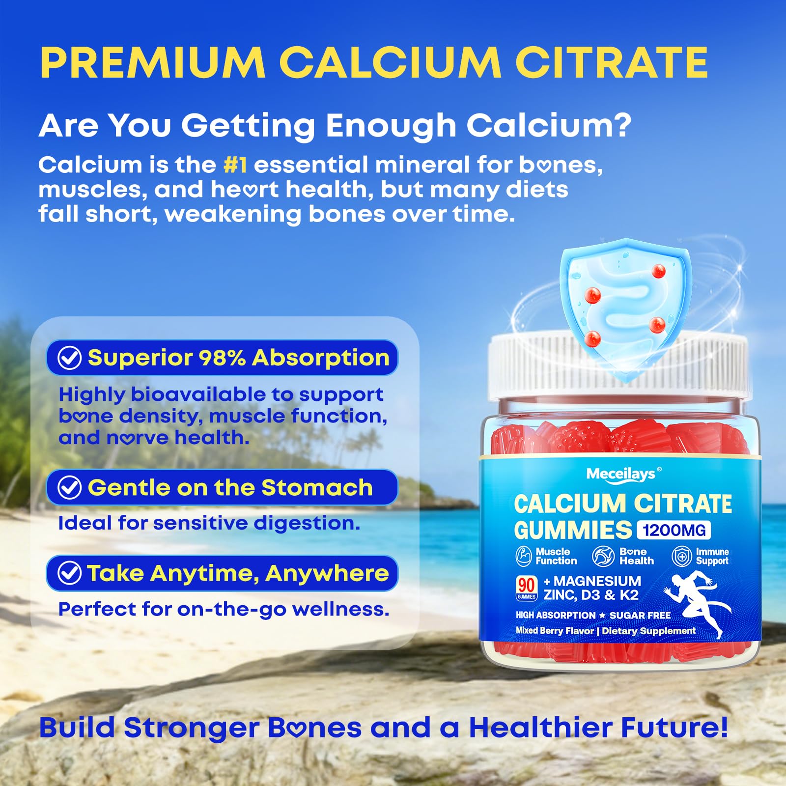 Bottle showing vitamin blend including D3, K2, Mg, Zn from Meceilays