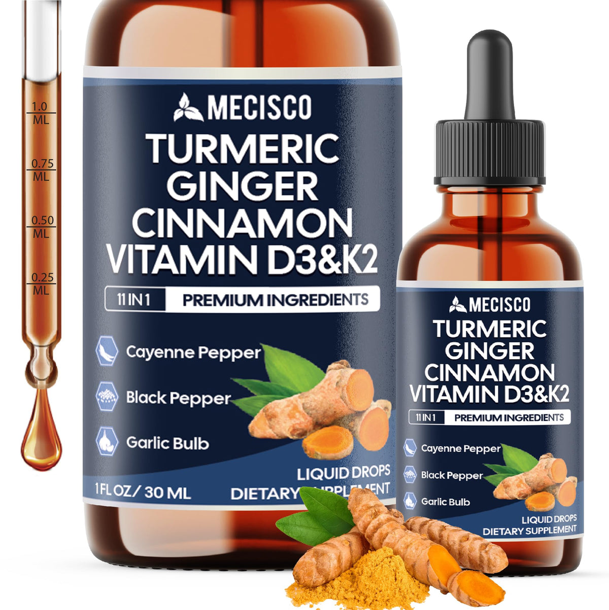 Mecisco 11in1 turmeric liquid bottle front view supports daily wellness