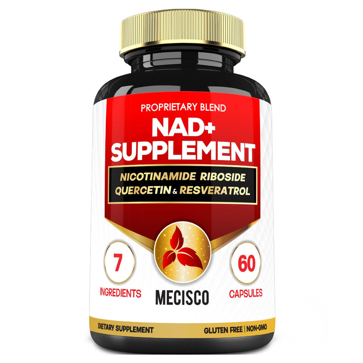 Closeup of Mecisco NAD+ capsules illustrating a daily energy-support option.