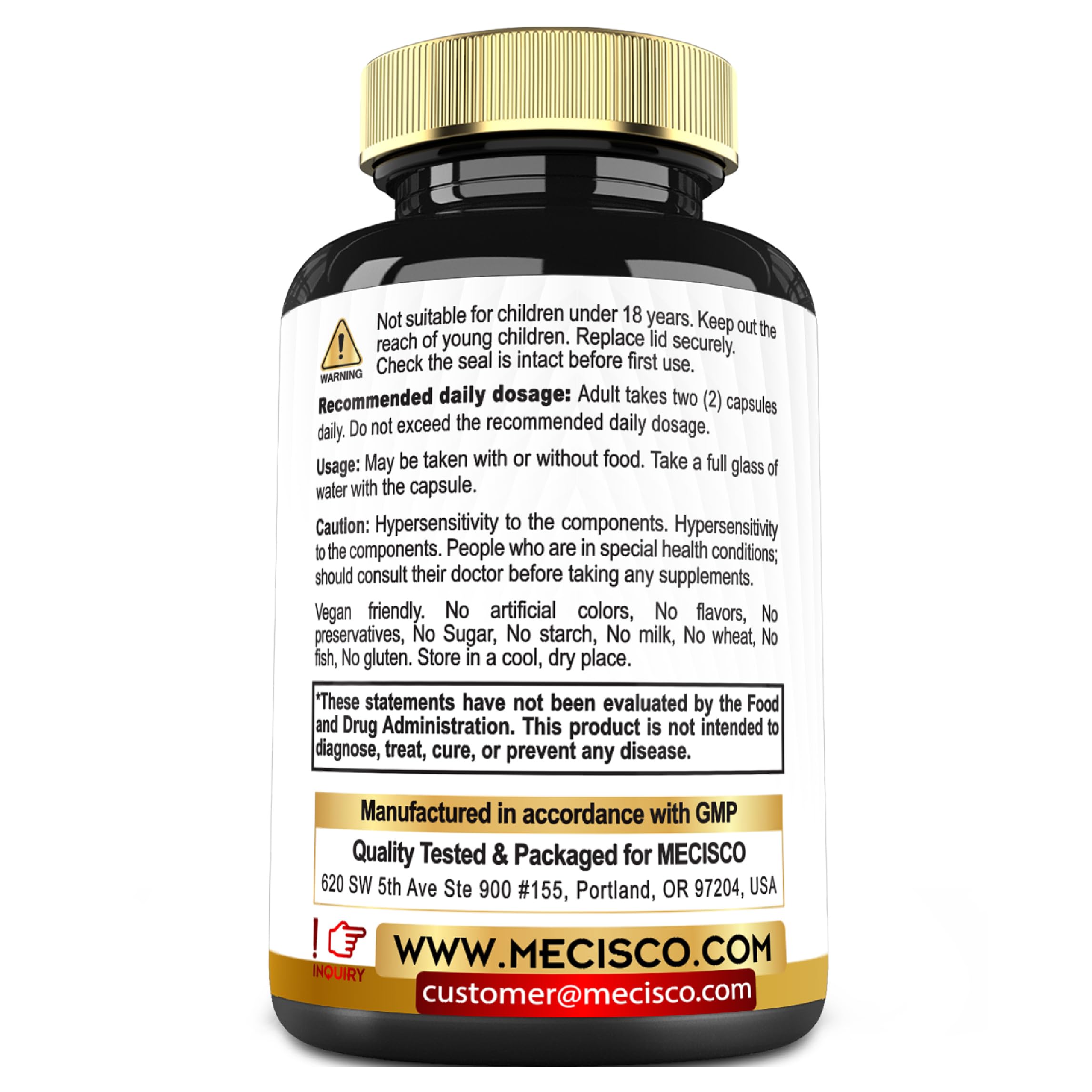 Mecisco NAD+ pill details highlighting capsule size and intake.