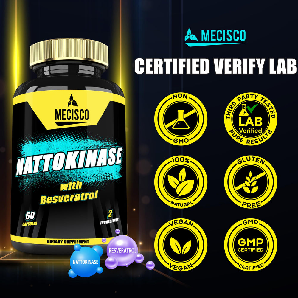 Mecisco Nattokinase serving bottle demonstrates a two-month supply.