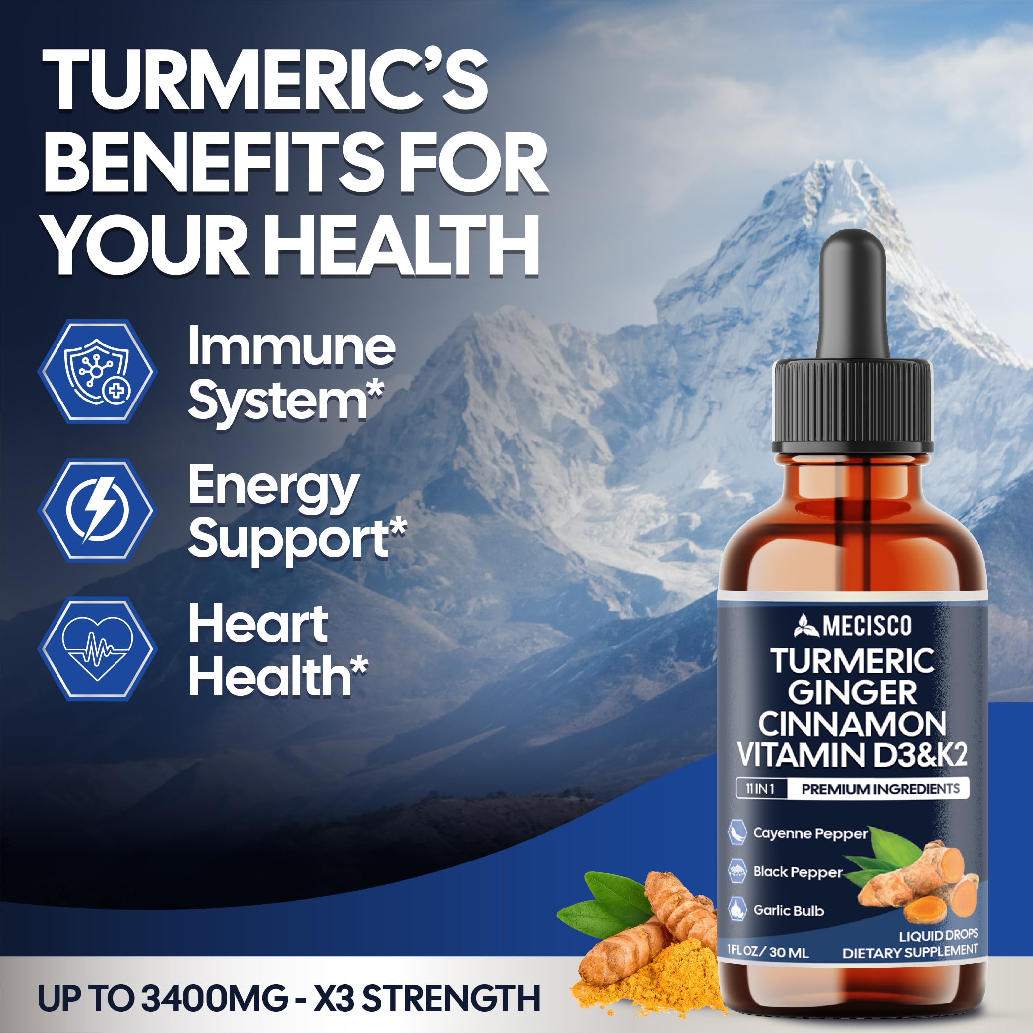 Mecisco turmeric liquid bottle packaging designed for freshness and recyclability