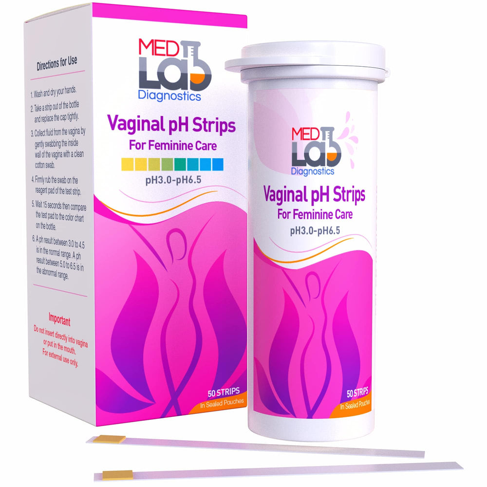Med Lab Diagnostics vaginal pH test strips packaging for at-home health monitoring