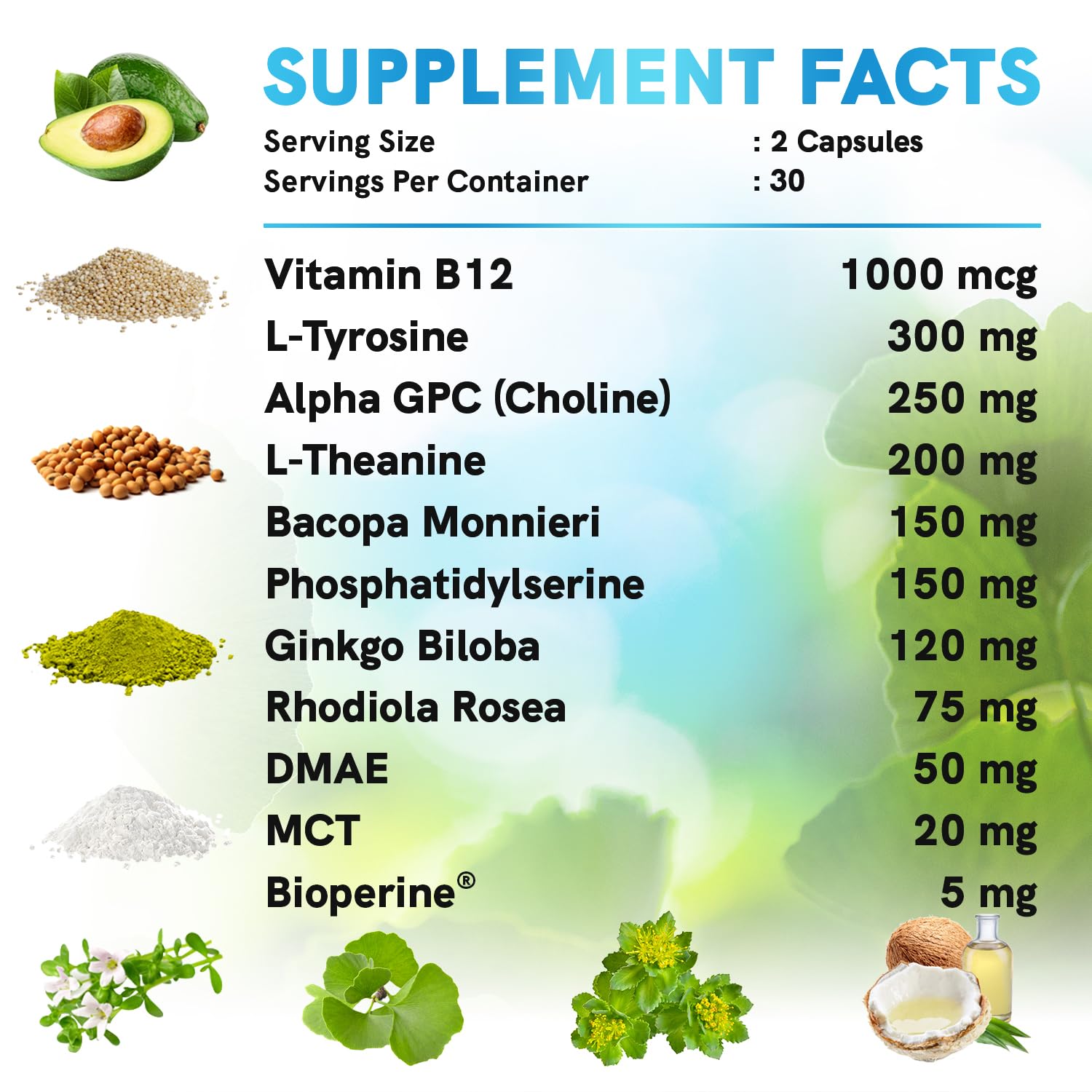 Graphic showing MEDCHOICE ingredients in a nootropic blend