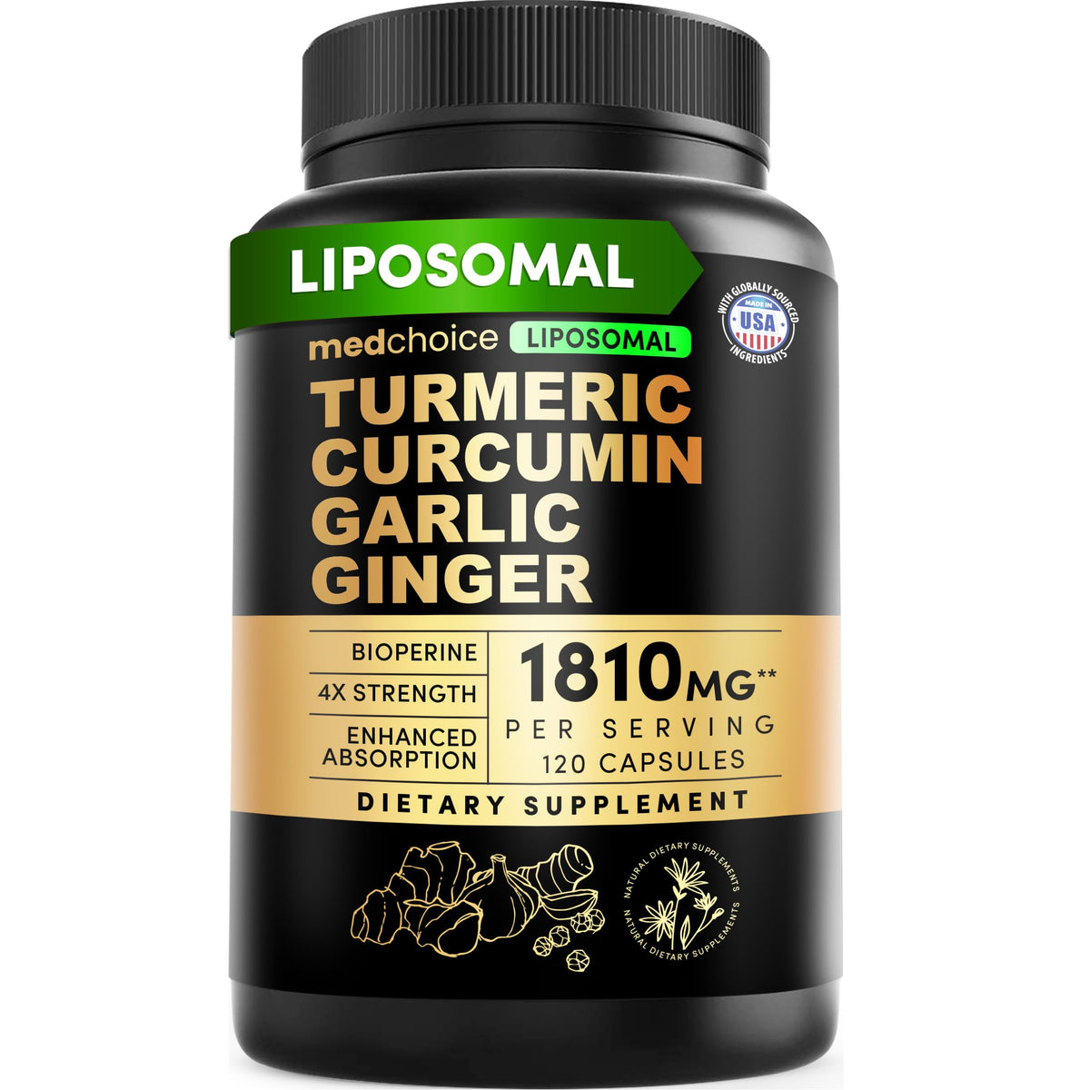 MEDCHOICE Liposomal Turmeric bottle front for daily wellness