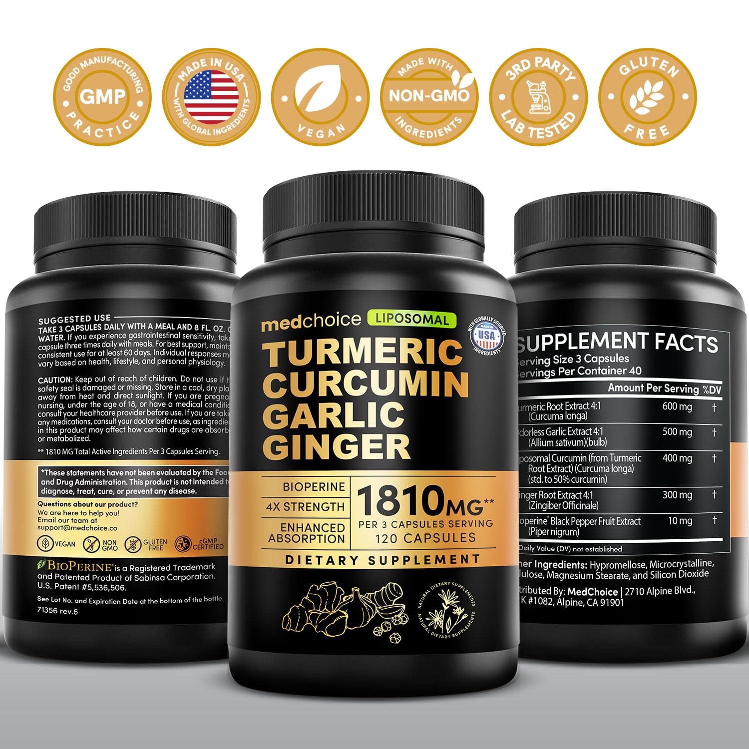 MEDCHOICE Liposomal Turmeric packaging box beside bottle