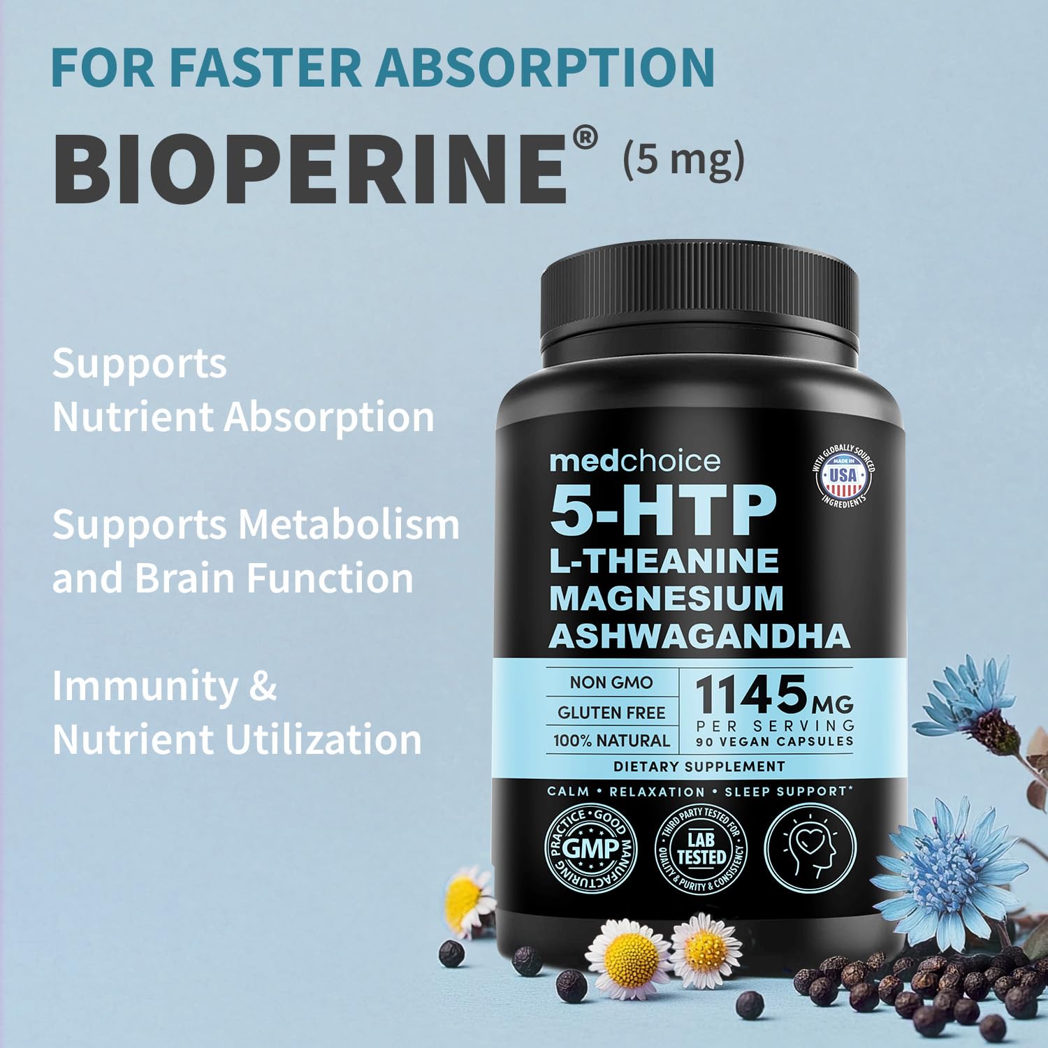 MEDCHOICE Magnesium Glycinate capsules near bottle for gentle nervous system support