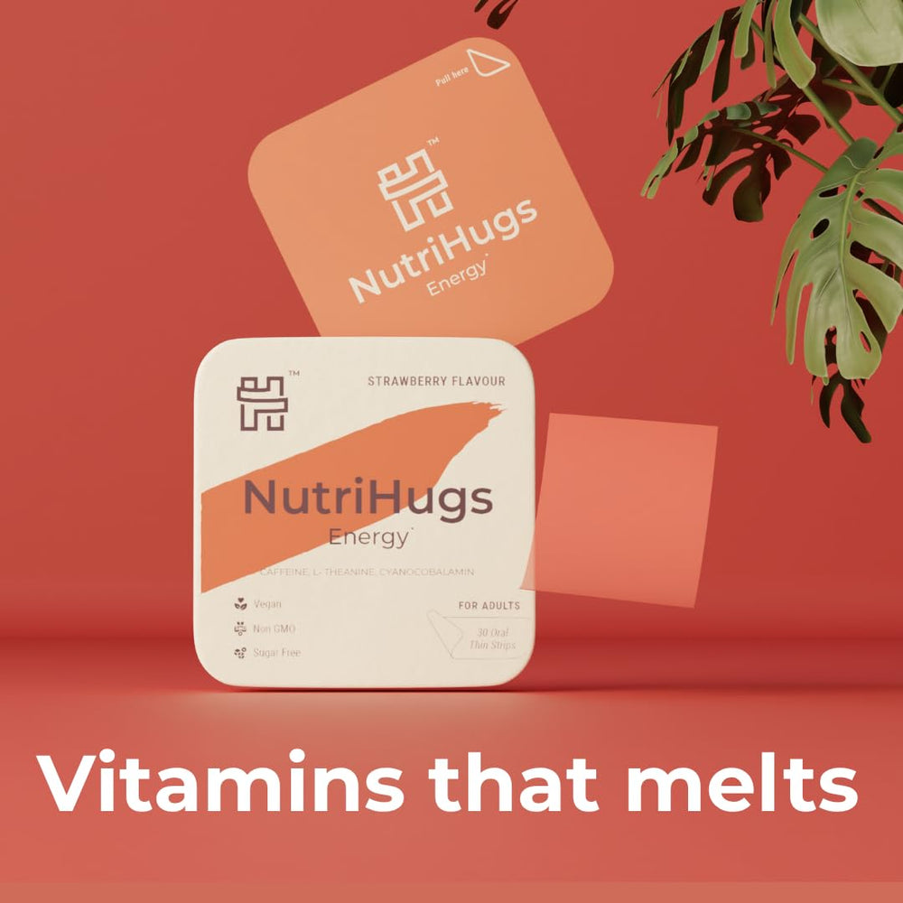 MedHugs NutriHugs packaging front highlighting vegan and sugar-free energy