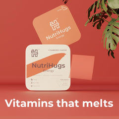 MedHugs NutriHugs packaging front highlighting vegan and sugar-free energy