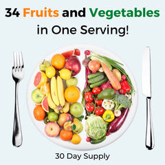 Medical Miracles label showing 17 fruits and 17 vegetables per serving