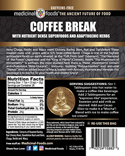 MEDICINAL FOODS Coffee Break mug hot; easy, comforting caffeine-free drink for a mindful break.