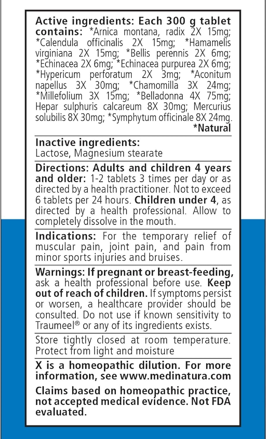 MediNatura Traumeel tablets close-up highlighting quick-dissolve format for on-the-go relief.