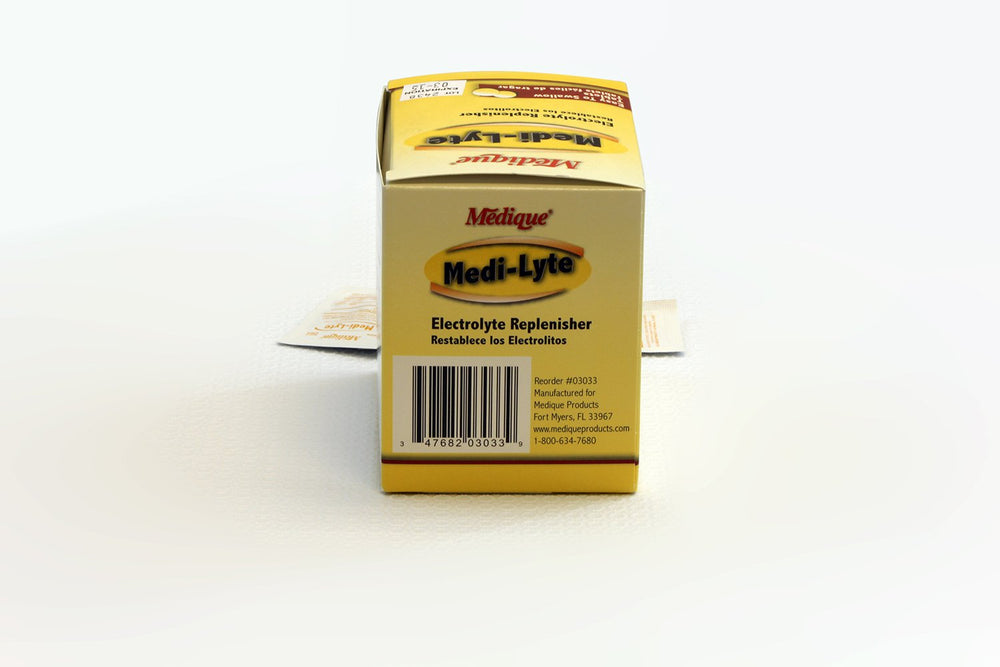 Close-up of Medi-Lyte microfilm coating emphasizing better taste and easy intake.