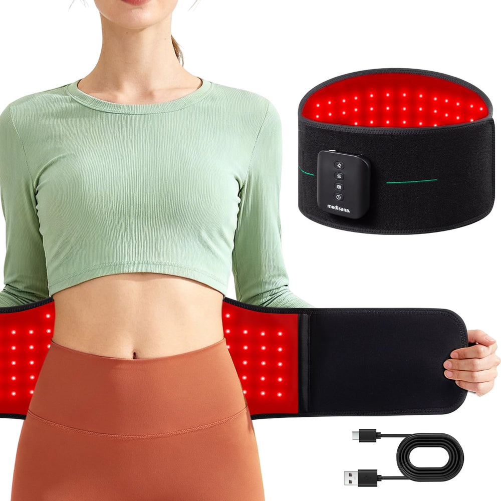 Medisana 3-in-1 belt closed for cordless red light therapy on the go.